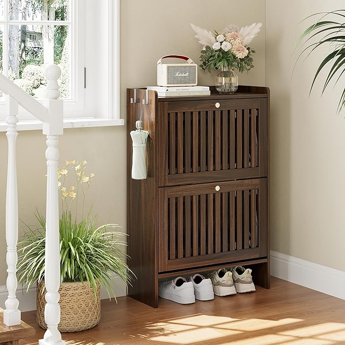wanan 24" Shoe Cabinet with 2 Flip Slatted Drawers, Adjustable & Removable - Image 2