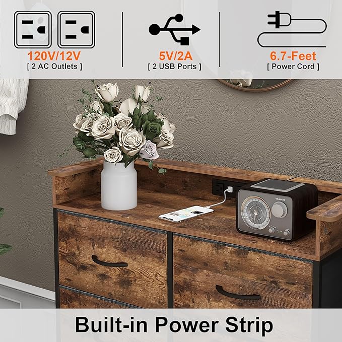 Tall Dresser for Bedroom with Charge Station 8 Drawers Dresser with LED Lights - Image 4