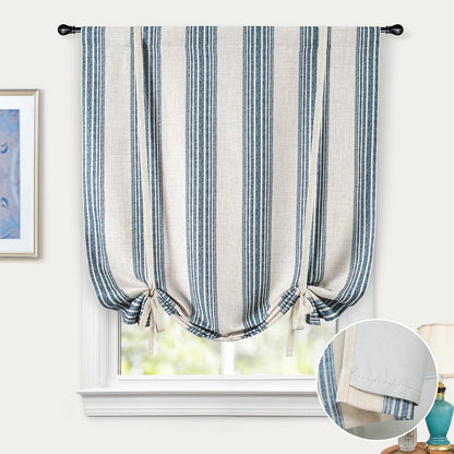 DriftAway Chris Double Layer Blackout Tie Up Curtains Thermal Insulated Fully Lined Vertical Striped Balloon Roman Shade Bathroom Window Adjustable Rod Pocket 39 Inch by 55 Inch Jean Navy