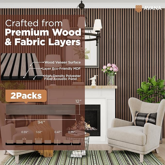 Avana Acoustic Wood Wall Panels – 94.4 X 12.6 Inch Walnut Acoustic Panels 2 PCs - Image 4