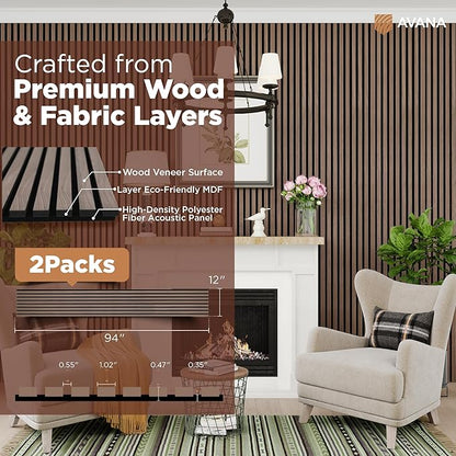 Avana Acoustic Wood Wall Panels – 94.4 X 12.6 Inch Walnut Acoustic Panels 2 PCs - Image 4