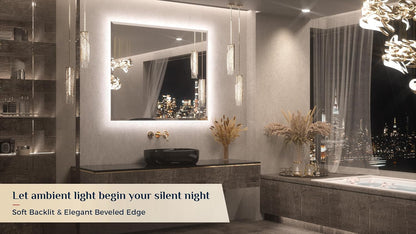 Keonjinn 42" x 36" Backlit Bathroom Mirror with Lights, Safe Tempered Glass | Beveled Edge, 3 Color Lights, Dimmable, Efficient Defogging, French Cleat, Memory Function, Lighted Bathroom Vanity Mirror