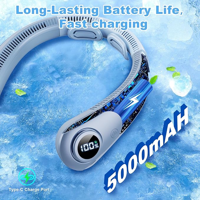 Portable Neck Fan that Blow Cold Air, LED Display, Rechargeable Hands-Free - Image 6