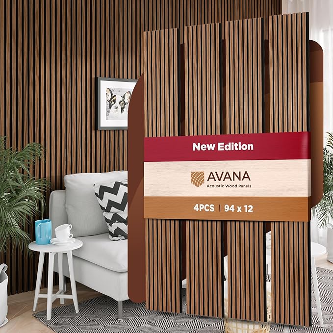 Avana Acoustic Wood Wall Panels – 94.4 x 12.6 Inch Rustic Walnut Acoustic by AvanaHome
