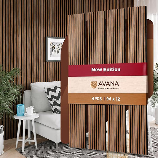 Avana Acoustic Wood Wall Panels – 94.4 x 12.6 Inch Rustic Walnut Acoustic by AvanaHome