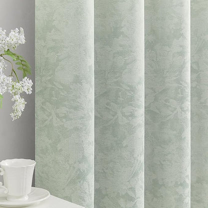 Beauoop Green Floral Jacquard Blackout Curtains 63 Inches Long 2 Panels by Beauoop