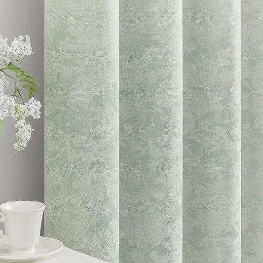 Beauoop Green Floral Jacquard Blackout Curtains 72 Inches Long 2 Panels by Beauoop