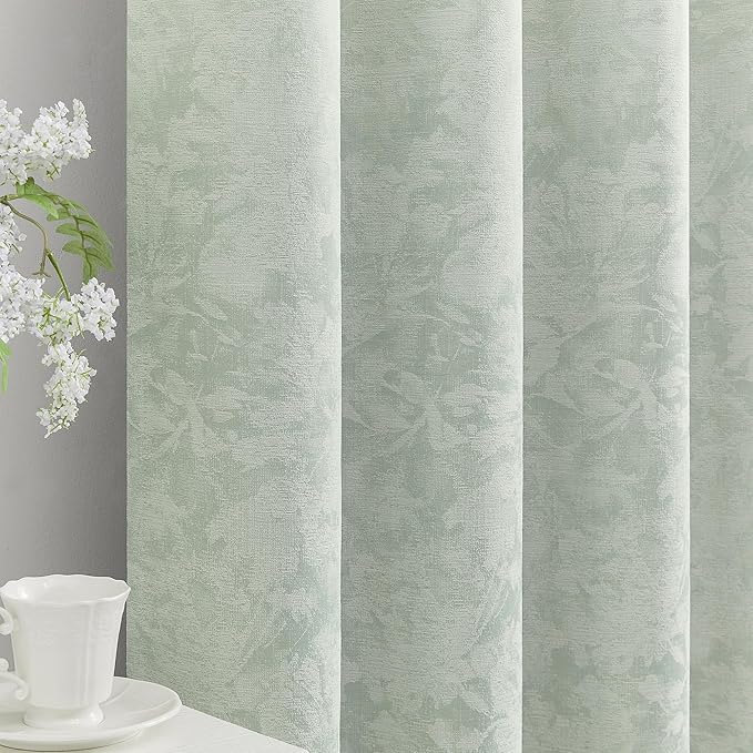 Beauoop Green Floral Jacquard Blackout Curtains 96 Inches Long 2 Panels by Beauoop
