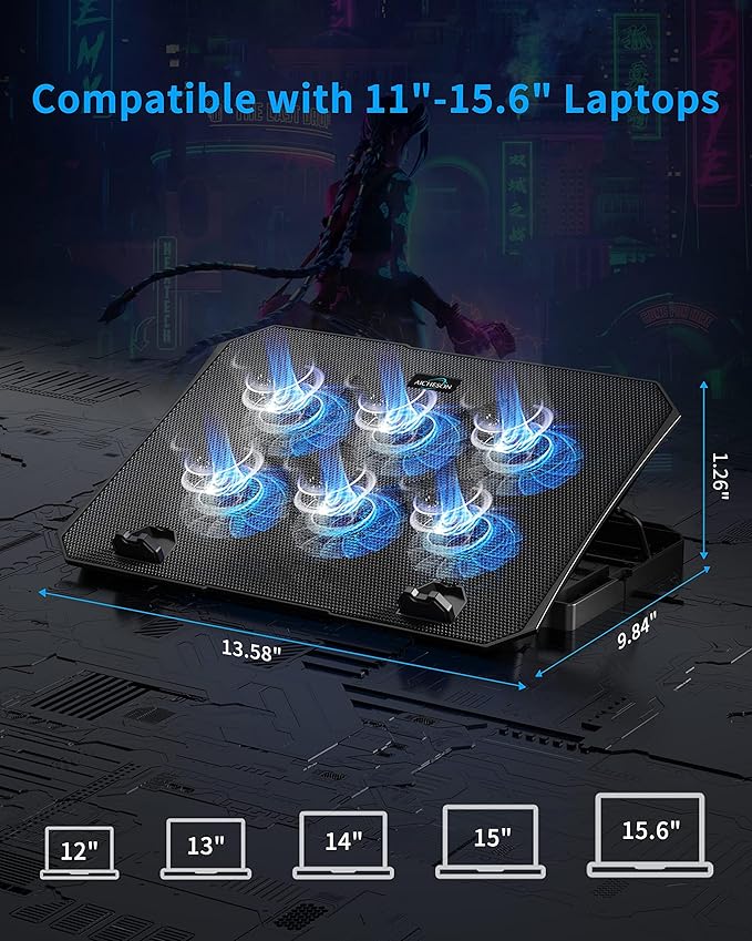 AICHESON Laptop Cooling Pad for 12-15.6 Inch, 6 Cooler Fans - Image 8
