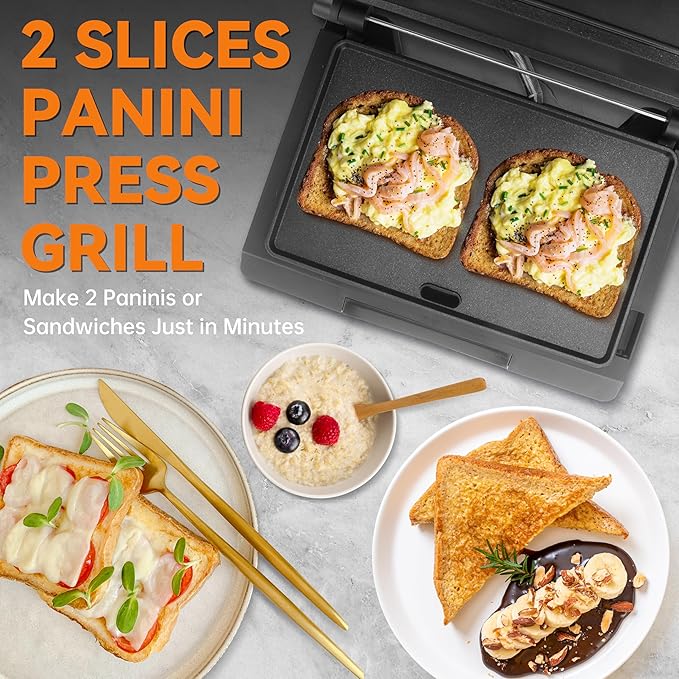 Baker's Friend Mini Panini Press Electric Griddle, 2 Slices of Panini Grill - Image 2