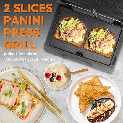 Baker's Friend Mini Panini Press Electric Griddle, 2 Slices of Panini Grill - Image 2