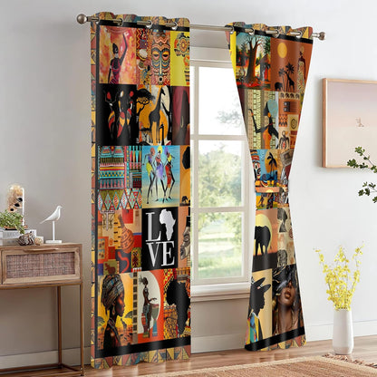 African Tribal Blackout Curtains American Woman Curtain 52x84inch Afro Ethnic Patchwork Style Art Drapes for Bedroom Living Room 2Panels HI09CL