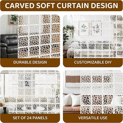 24 Pcs PVC Hanging Room Divider, Flower Carving Pattern Panels, Decorative Wall - Image 4