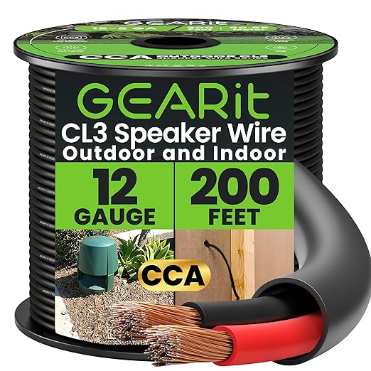 GEARit Outdoor Speaker Wire CL3 Rated, 12 Gauge Speaker Wire, Speaker Cable 200 by GEARit