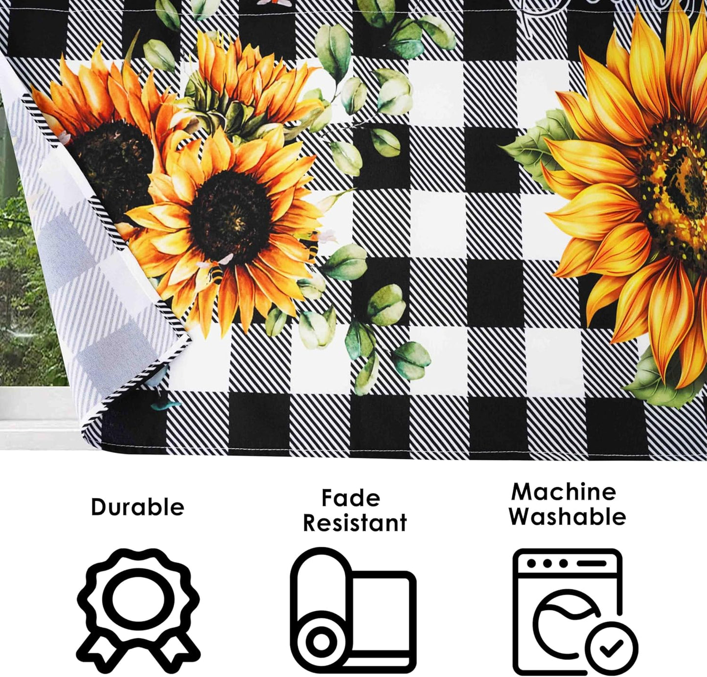 3 Piece Sunflower Kitchen Curtains and Valances Set for Windows Sunflower Art Kitchen Window Curtains Over Sink Decor 27.5x36 in