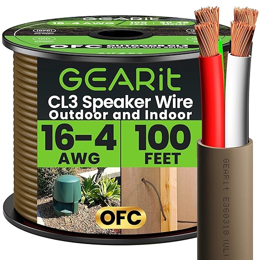 GEARit Outdoor Speaker Wire CL3 Rated, 16 Gauge Speaker Wire, Speaker Cable 100 by GEARit