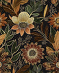 Boho Dark Black Gold Floral Wallpaper Peel and Stick 17.5"x393" | Self Adhesive/Removable/Waterproof/Thick Vinyl Contact Paper for Bathroom Bedroom Shelf Cabinet Drawer,Prepasted,Easy Peel