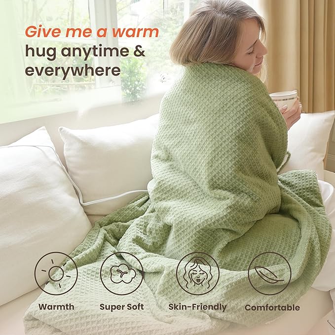 Heated Blanket Electric Throw Waffle, 50x60 Inches Sherpa Fleece Fast Heating - Image 3