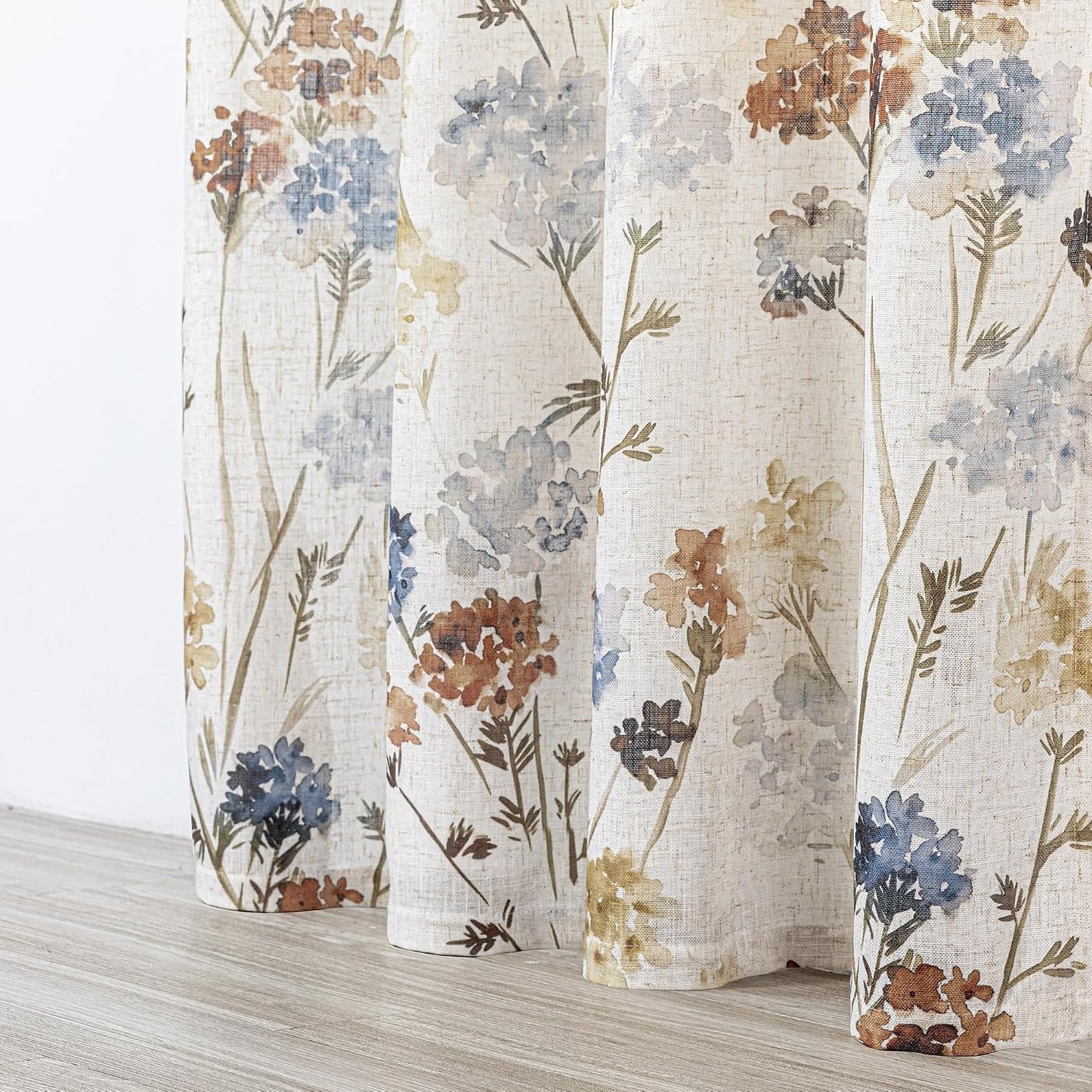 MYSKY HOME Floral Linen Curtains 84 inch Length 2 Panels Set Summer Flower Patterned Semi Sheer Light Filtering Privacy Farmhouse Grommet Drapes for Living/Dining Room, Yellow, W52 x L84, Pack-2