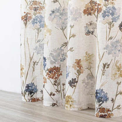 MYSKY HOME Floral Linen Curtains 84 inch Length 2 Panels Set Summer Flower Patterned Semi Sheer Light Filtering Privacy Farmhouse Grommet Drapes for Living/Dining Room, Yellow, W52 x L84, Pack-2