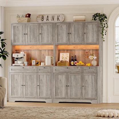 Pantry Cabinet with Charging Station and Light, Tall Kitchen Pantry Storage - Image 6