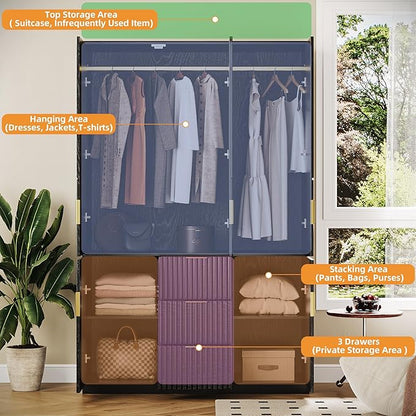 71" Wardrobe Armoire Wooden Closet - Image 4