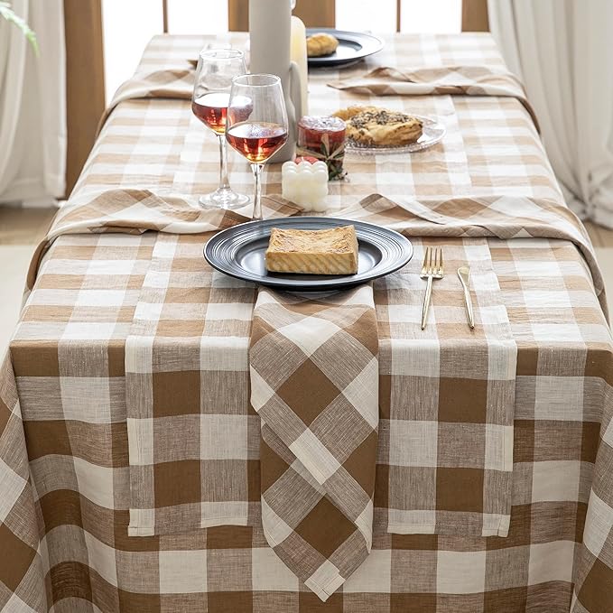 EVERLY 100% Yarn-Dyed Linen Rectangle Tablecloths 60x120Inches for Dining,Buf...