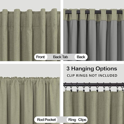 KOUFALL 52x72 Inches Long Sage Green Back Tab Linen Blackout Curtains - Image 4