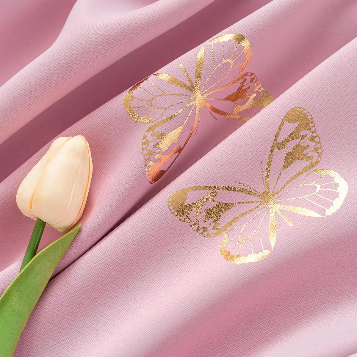 Jubilantex Rose Pink Metallic Gold Butterfly Blackout Curtains 54" Long for Small Window Girls Bedroom Nursery Window Curtains,Grommet Top 2 Panels