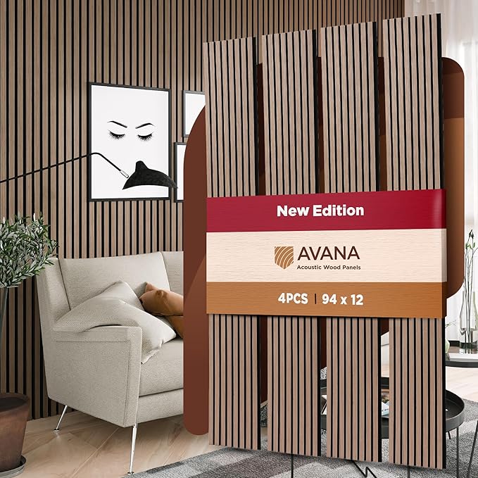 Avana Acoustic Wood Wall Panels – 94.4 x 12.6 Inch Smoke Walnut Acoustic Panels by AvanaHome