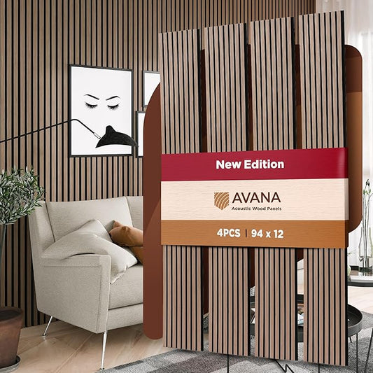 Avana Acoustic Wood Wall Panels – 94.4 x 12.6 Inch Smoke Walnut Acoustic Panels by AvanaHome