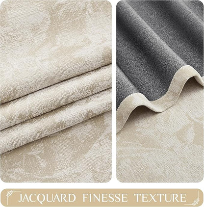 Beauoop Beige Floral Jacquard Blackout Curtains 72 Inches Long 2 Panels - Image 3