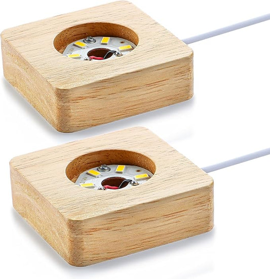 ZEERSHEE Pack 2 Wooden LED Light Display Base 2.3in Crystal Glass Light Base by ForCrystalLovers