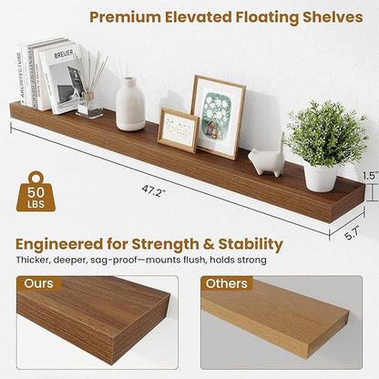 Fun Memories Floating Shelves 48 Inch, Extra Large Wood Shelf Set of 2 - Image 3