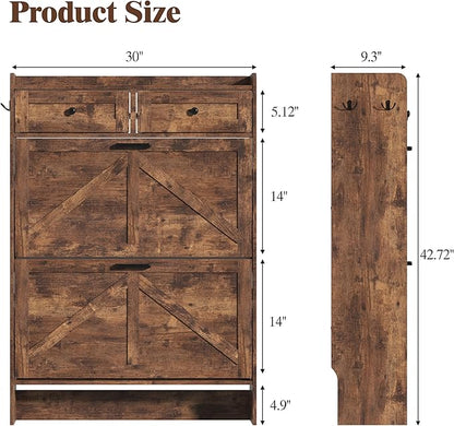 Shoe Cabinet with 2 Flip Drawers & 2 Storage Drawers, Rustic Farmhouse Narrow - Image 2