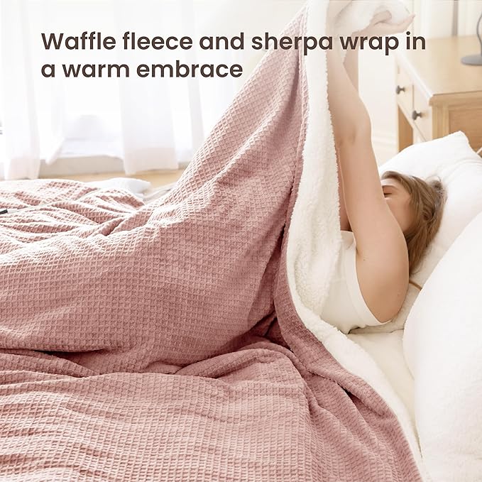 Heated Blanket Electric Blanket Queen Waffle, 84x90 Inches Dual Controllers - Image 2