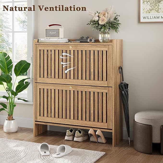 wanan 31.5" Shoe Cabinet with 2 Flip Slatted Drawers, Adjustable & Removable - Image 5