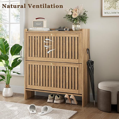 wanan 31.5" Shoe Cabinet with 2 Flip Slatted Drawers, Adjustable & Removable - Image 5