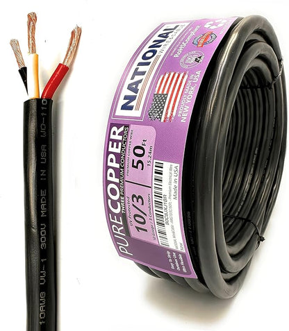 NATIONAL Wire & Cable – 10 AWG 3-Conductor Premium Copper Wire, 50 ft, Stranded by NATIONALWireCable