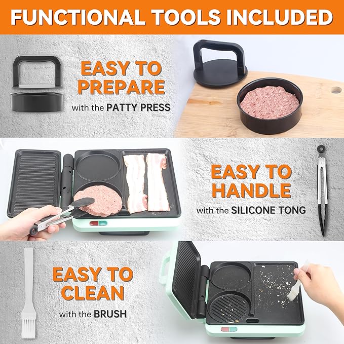 Baker's Friend Breakfast Sandwich Maker, Nonstick Electric Griddle & Grill Combo - Image 5