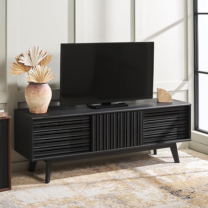 SAFAVIEH ESMA TV Stand for up to 65" Flatscreen – Black, Sliding Doors - Image 2