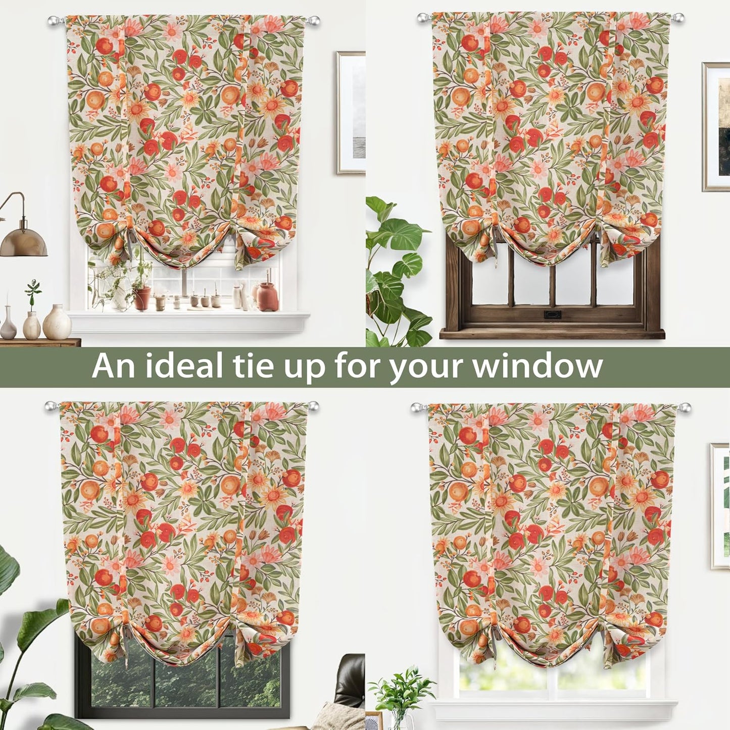 DriftAway Orange Harvest Double Layer Linen Blackout Tie Up Curtains Thermal Insulated Lined Balloon Roman Shade for Bathroom Cafe Autumn Fall Printed Vintage 25 Inch by 47 Inch Orange Coral Gold