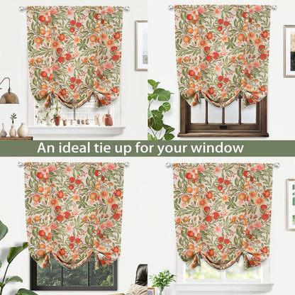 DriftAway Orange Harvest Double Layer Linen Blackout Tie Up Curtains Thermal Insulated Lined Balloon Roman Shade for Bathroom Cafe Autumn Fall Printed Vintage 25 Inch by 47 Inch Orange Coral Gold