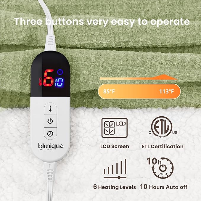 Heated Blanket Electric Blanket Twin Waffle, 62x84 Inches Sherpa Fleece Fast - Image 5