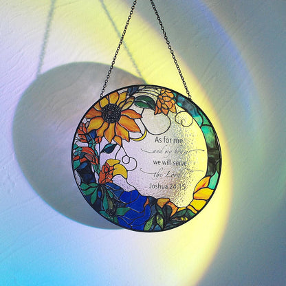 7.8'' The Lord Suncatcher Stained Glass - As for Me and My House We Will Serve The Lord Christian Wall Decor | Bible Verse Wall Art for Bible Lovers Art Themed Gift