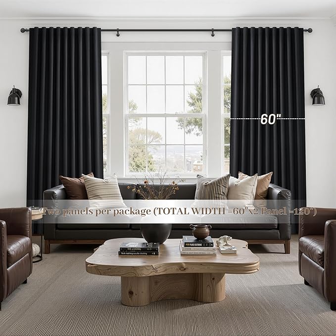 Black Out Curtains 60 Inches Extra Wide Luxury Linen Curtains 84 Inch Length - Image 6