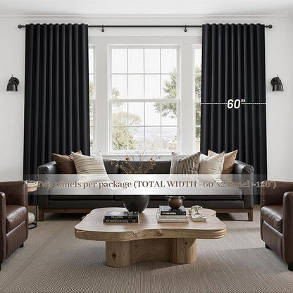Black Out Curtains 60 Inches Extra Wide Luxury Linen Curtains 84 Inch Length - Image 6