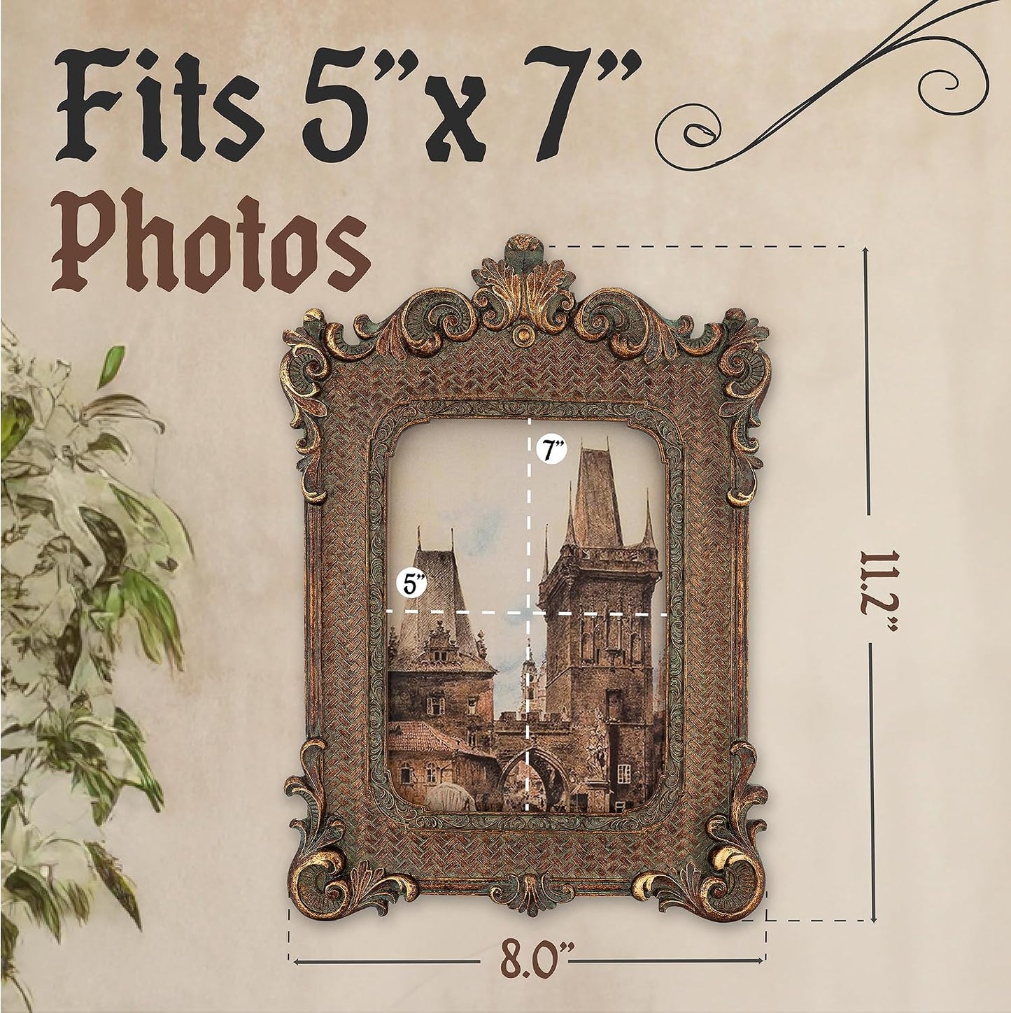 5x7 Picture Frame - Gothic Vintage European Design, Antique Baroque Style Photo Frame for Wall Hanging, Tabletop Display, and Home Decor (Black)