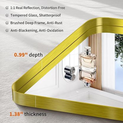 CIRCUMI Gold Bathroom Mirror, Rounded Corner, Tempered Glass, Large Mirror - Image 3