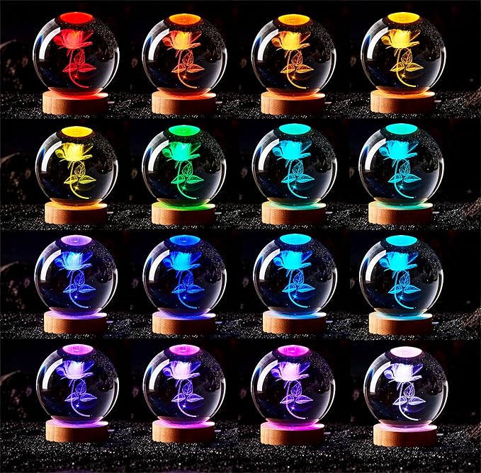 3D Rose Crystal Ball Lamp, 3.15 inch Crystal Ball Night Light - Image 2